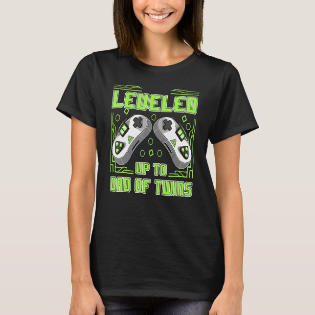 Mens Gaming Leveled Up To Dad Of Twins Video Gamer T-Shirt (Front)