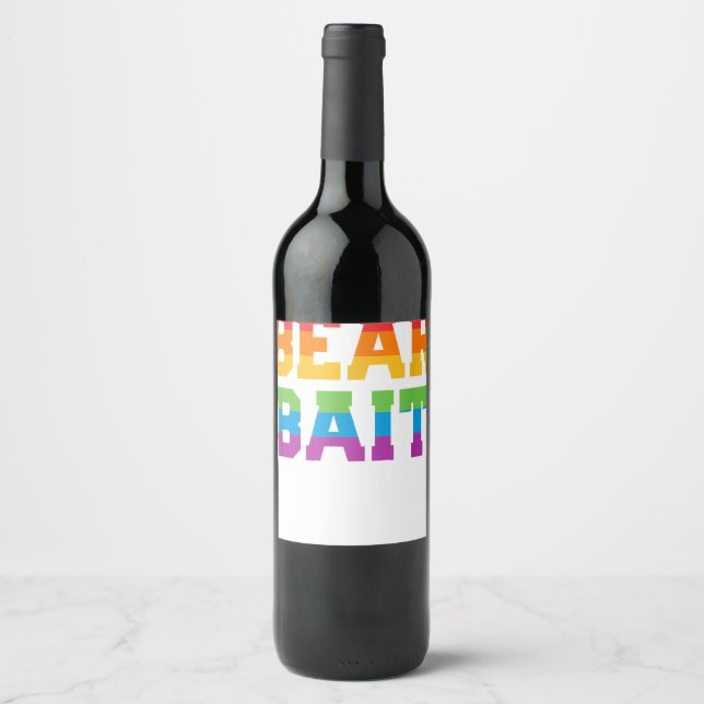 Mens Gay Cruising BEAR BAIT Rainbow Flag Gay Pride Wine Label (Front)