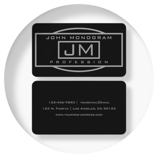 Men's Geometric Black & Grey Monogrammed Business  Business Card (Creator Uploaded)