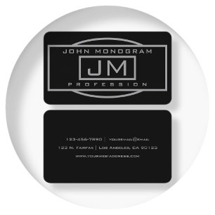 Men's Geometric Black & Grey Monogrammed Business Card