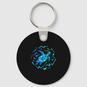 Mens geometric sea turtle with vibrant patterns key ring