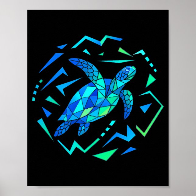 Mens geometric sea turtle with vibrant patterns poster (Front)