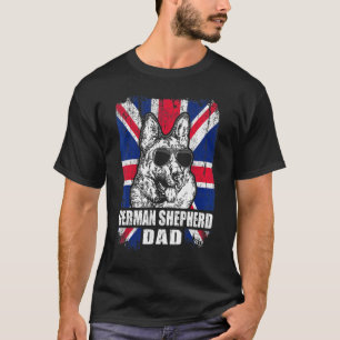 Mens German Shepherd Dad Cool Uk Flag Vintage Retr T-Shirt