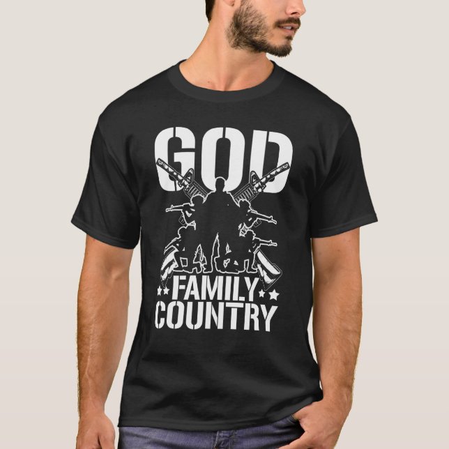 Mens God Family Country Guns Patriot Soldier 4th O T-Shirt (Front)