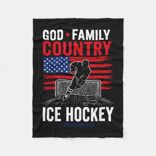 Mens god family country ice hockey patriotic fleece blanket