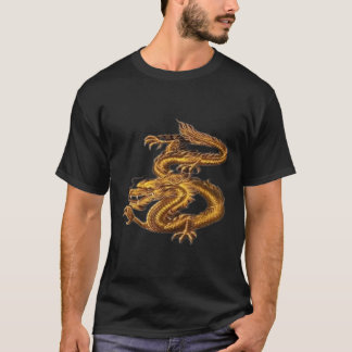 Mens Gold Dragon China War Graphic Novelty Golden  T-Shirt