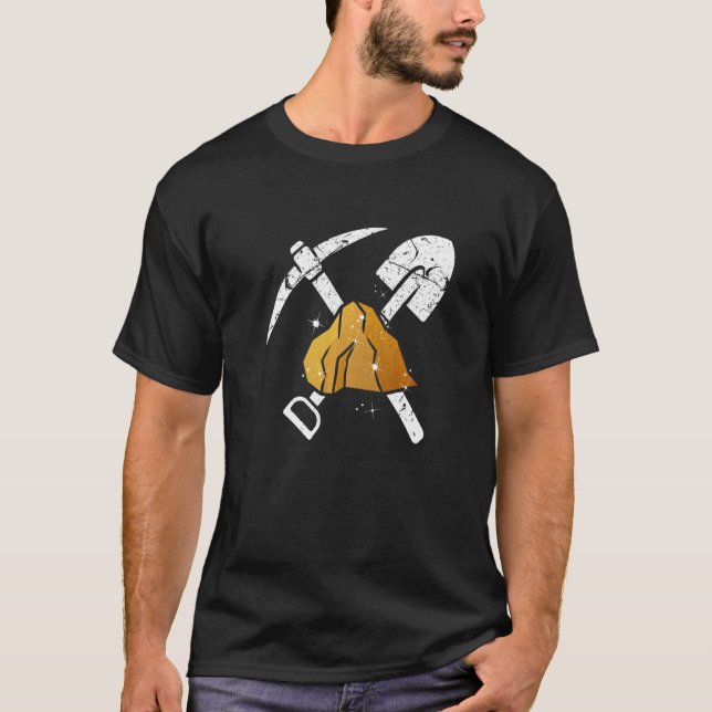 Mens Gold Mining Tools Hammer Shovel Gold Panning  T-Shirt (Front)