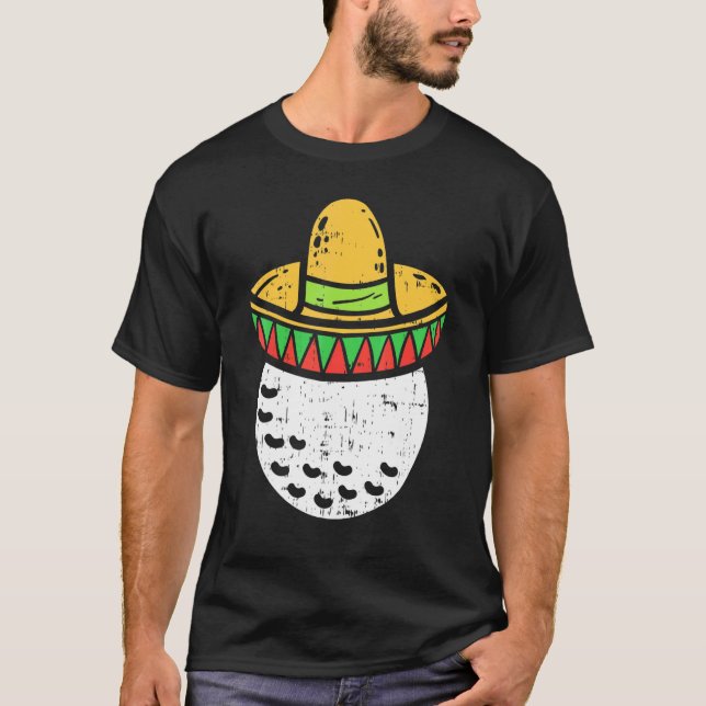 Mens Golf Ball Sombrero Cinco De Mayo Mexican Golf T-Shirt (Front)