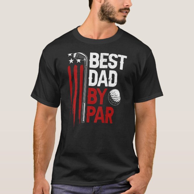 Mens Golf Best Dad By Par Daddy Golfer American Fl T-Shirt (Front)