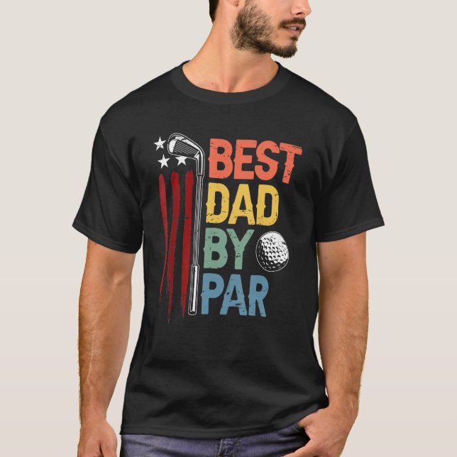 Mens Golf Best Dad By Par Daddy Golfer American Fl T-Shirt (Front)