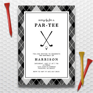 Mens Golf Birthday Party Preppy Argyle Black Invitation
