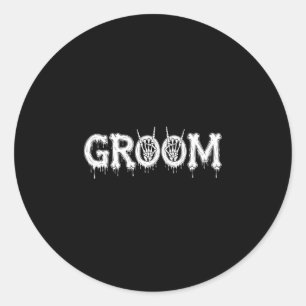 Mens gothic skeleton bride and groom wedding classic round sticker