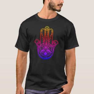 Mens gradient neon Hamsa and evil eye T-Shirt