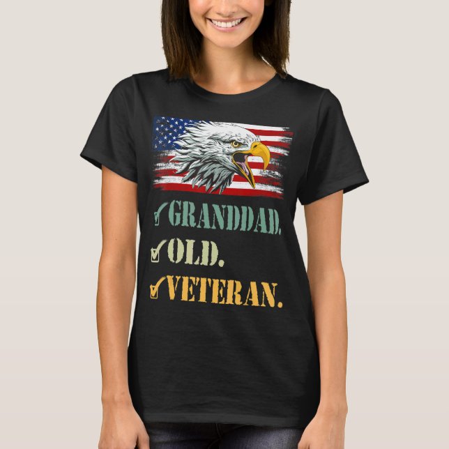 Mens Granddad Old Veteran American Eagle Flag Cool T-Shirt (Front)