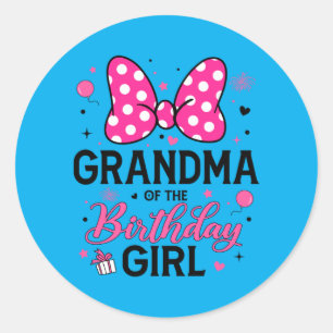 Mens Grandma Of The Birthday Girl Cute Pink Bow Classic Round Sticker