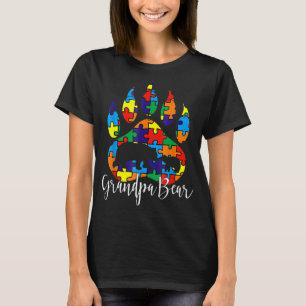 Mens Grandpa Bear Autism Awareness  Paw Puzzle Pie T-Shirt