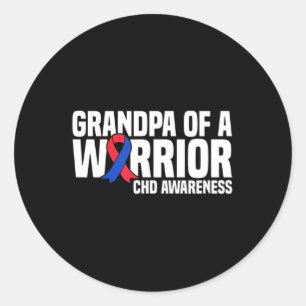 Mens Grandpa of a Warrior CHD Congenital Heart Dis Classic Round Sticker