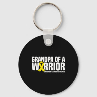 Mens Grandpa of a Warrior Ribbon Childhood Cancer  Key Ring