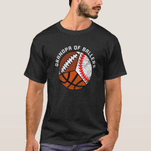 Mens Grandpa Of Ballers  Baseball Basketball Footb T-Shirt