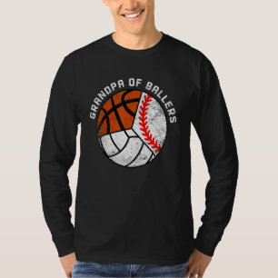 Mens Grandpa Of Ballers   Baseball Volleyball Bask T-Shirt