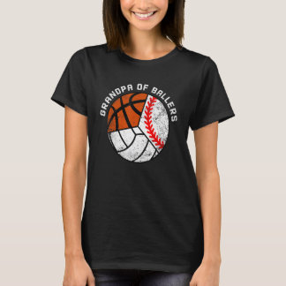 Mens Grandpa Of Ballers   Baseball Volleyball Bask T-Shirt