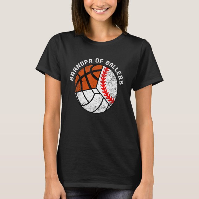 Mens Grandpa Of Ballers   Baseball Volleyball Bask T-Shirt (Front)