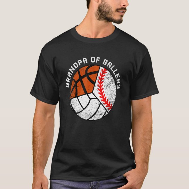 Mens Grandpa Of Ballers   Baseball Volleyball Bask T-Shirt (Front)