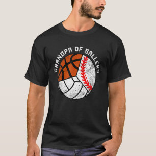 Mens Grandpa Of Ballers Baseball Volleyball Bask T-Shirt