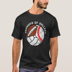 Mens Grandpa Of Ballers Baseball Volleyball Foot T-Shirt