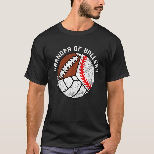 Mens Grandpa Of Ballers   Baseball Volleyball Foot T-Shirt (Front)