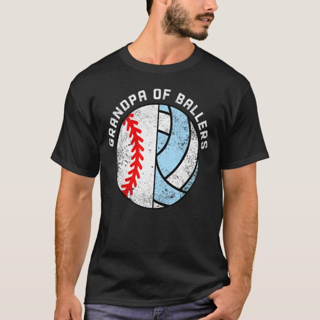 Mens Grandpa Of Ballers   Baseball Volleyball Gran T-Shirt (Front)