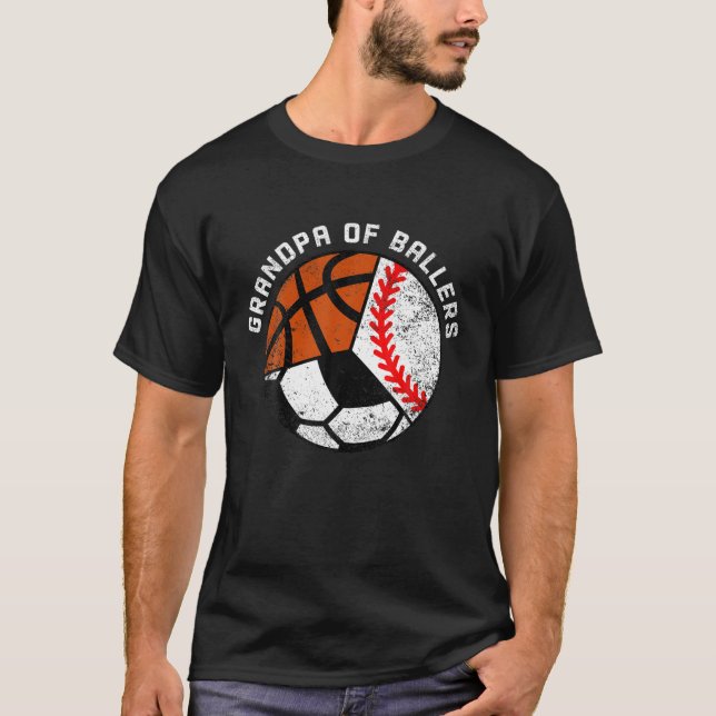 Mens Grandpa Of Ballers Funny Baseball Soccer Bask T-Shirt (Front)
