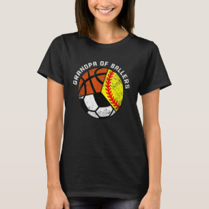 Mens Grandpa Of Ballers   Softball Soccer Basketba T-Shirt