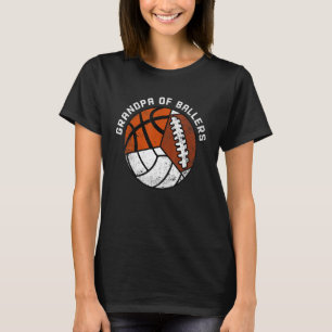 Mens Grandpa Of Ballers   Volleyball Basketball Fo T-Shirt