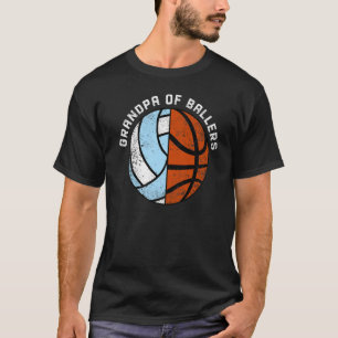 Mens Grandpa Of Ballers Volleyball Basketball Gra T-Shirt