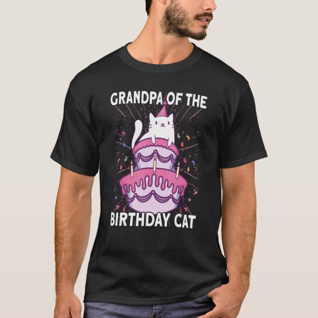 Mens Grandpa Of The Birthday Cat Birthday Cat T-Shirt (Front)