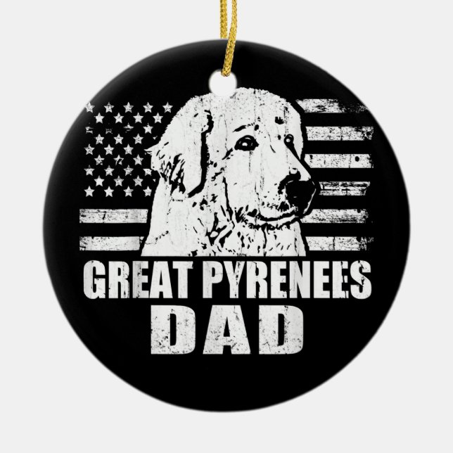 Mens Great Pyrenees Dad Cool Vintage Retro Proud Ceramic Tree Decoration (Front)