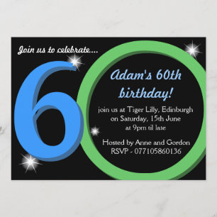 Mens Green / Blue Sixtieth 60th Birthday Party Invitation