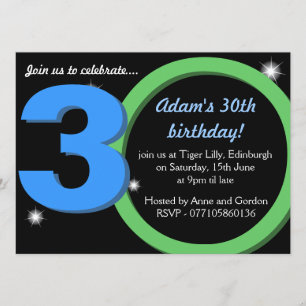 Mens Green / Blue Thirtieth 30th Birthday Party Invitation