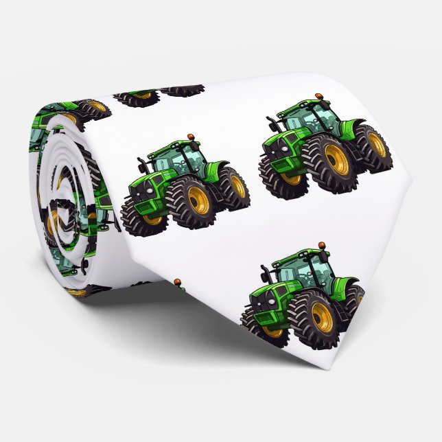 Men's Green Farm Tractor   Tie (Rolled)
