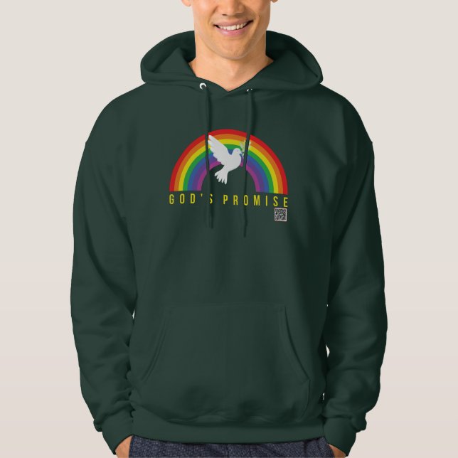 Men's Green Hoodie Rainbow God's Promise w/Dove (Front)
