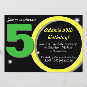 Mens Green / Yellow Fiftieth 50th Birthday Party Invitation