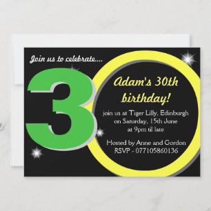 Mens Green / Yellow Thirtieth 30th Birthday Party Invitation