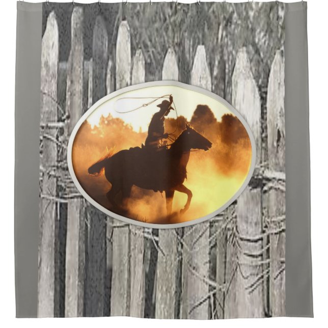 Mens grey cowboy fenced  showercurtain shower curtain (Front)
