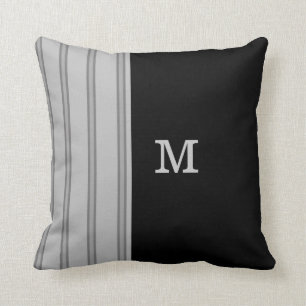 Mens Grey Pinstripe on Black and Monogram Option Cushion