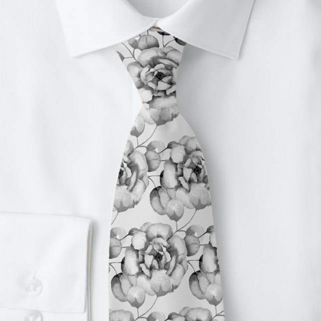 Men's Grey Roses Botanical Tie (Creator Uploaded)
