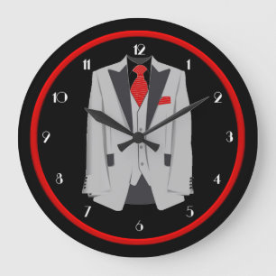 Men's Grey Suit and Red Tie Wall Clock