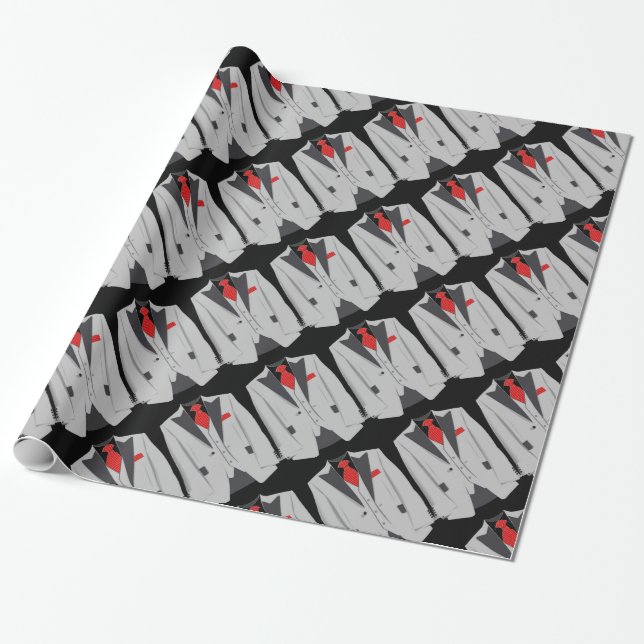 Men's Grey Suit and Red Tie Wrapping Paper (Unrolled)