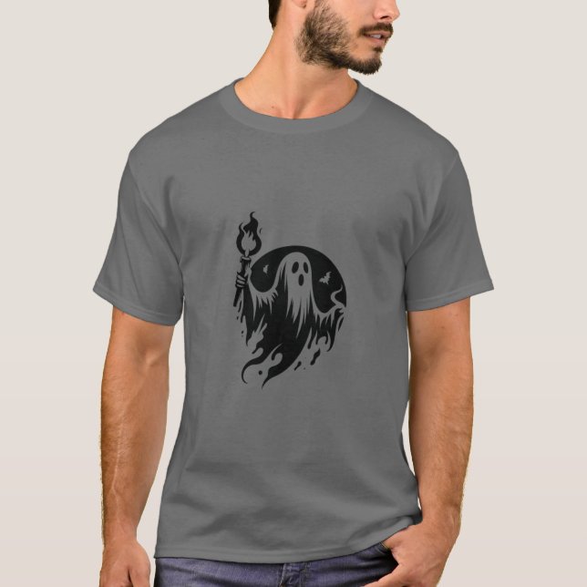 Men's Grey T-Shirt with Black Ghost Holding  (Front)