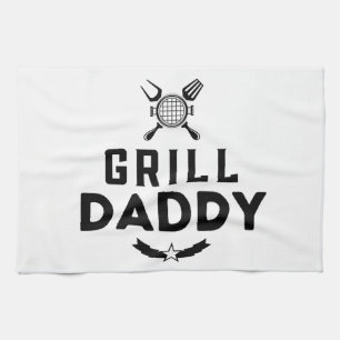 Mens Grill Daddy BBQ And Smoking For Father's Day Tea Towel